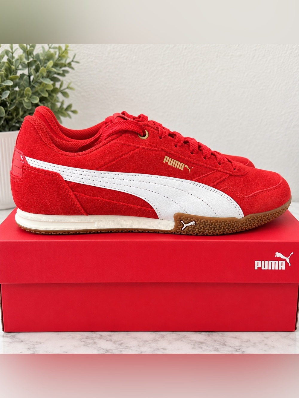 Puma Women’s Red Suede Classic Sneaker with White Formstrip